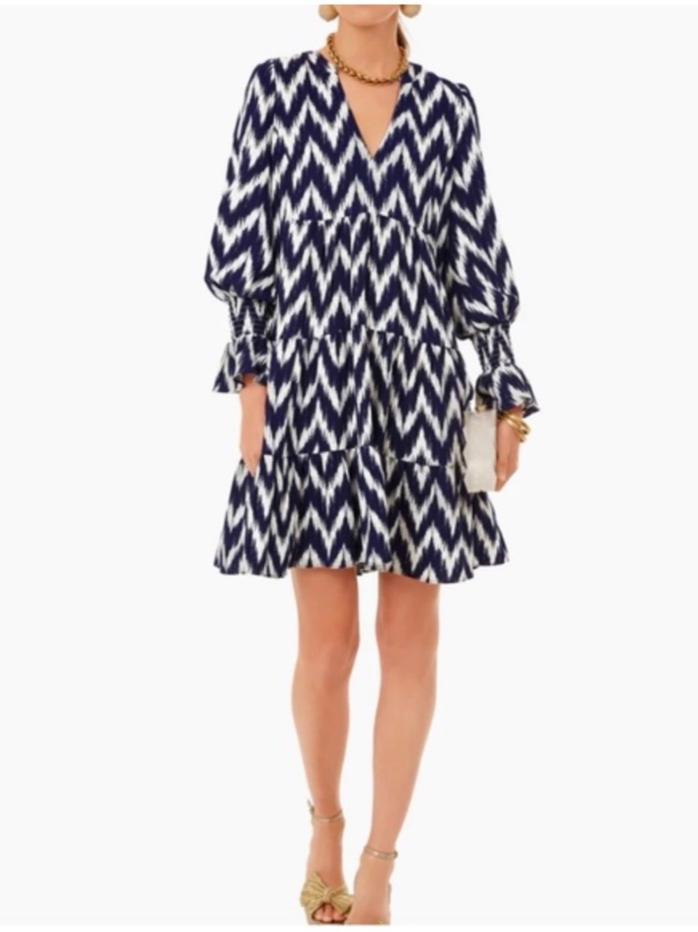 Pomander Place Tuckernuck Women’s Sz M Blue Tiered Mini Dress Ikat Kenzie